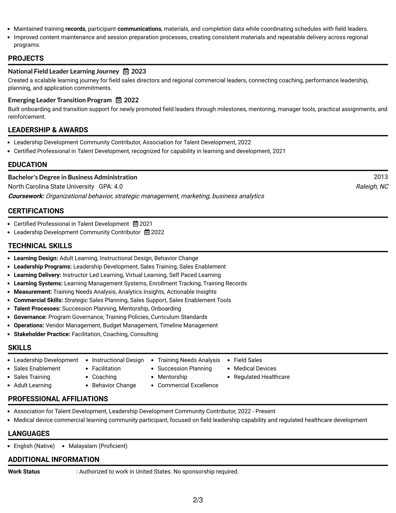 Resume Example Page 2