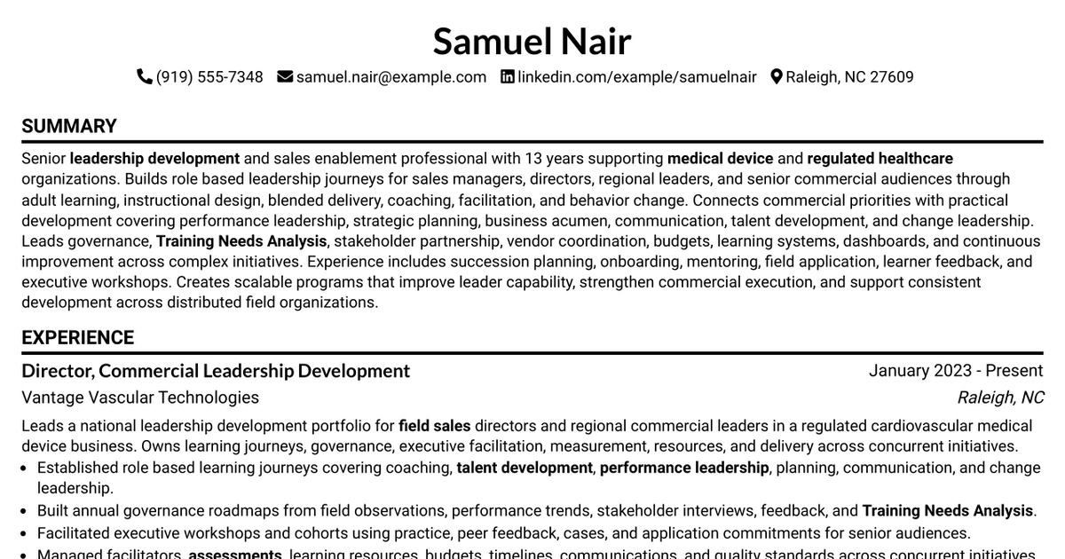 7 Senior Manager, Leader Development Resume Templates with Example