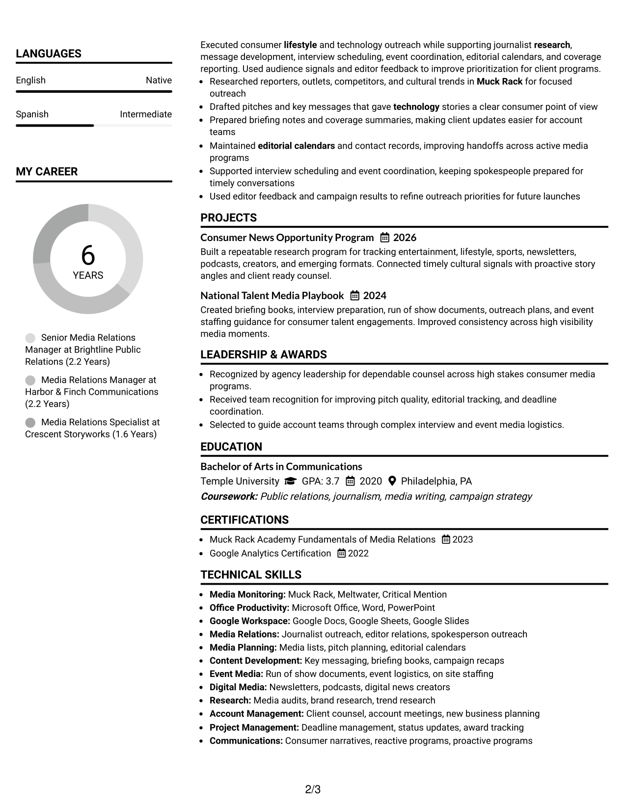Resume Example Page 2