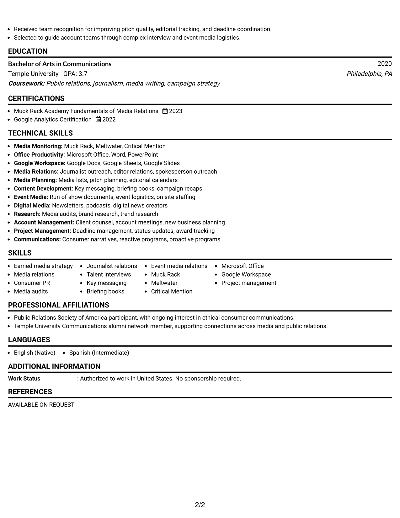 Resume Example Page 2