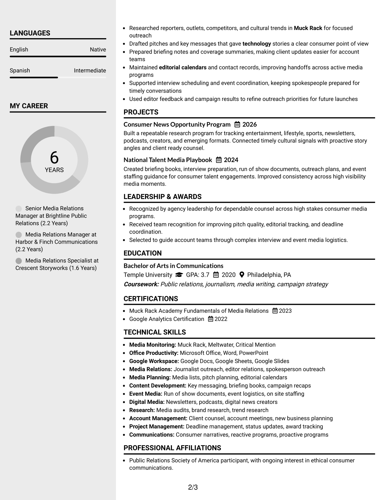 Resume Example Page 2