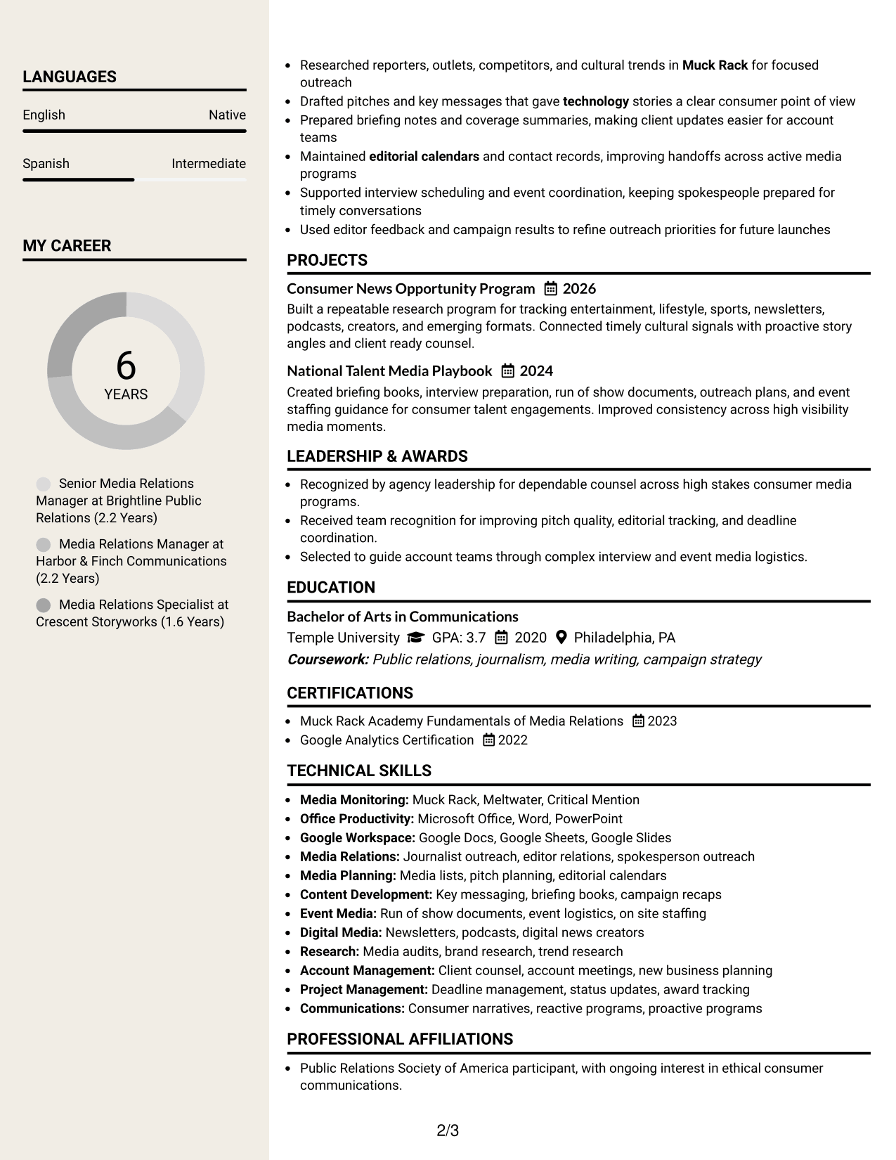 Resume Example Page 2