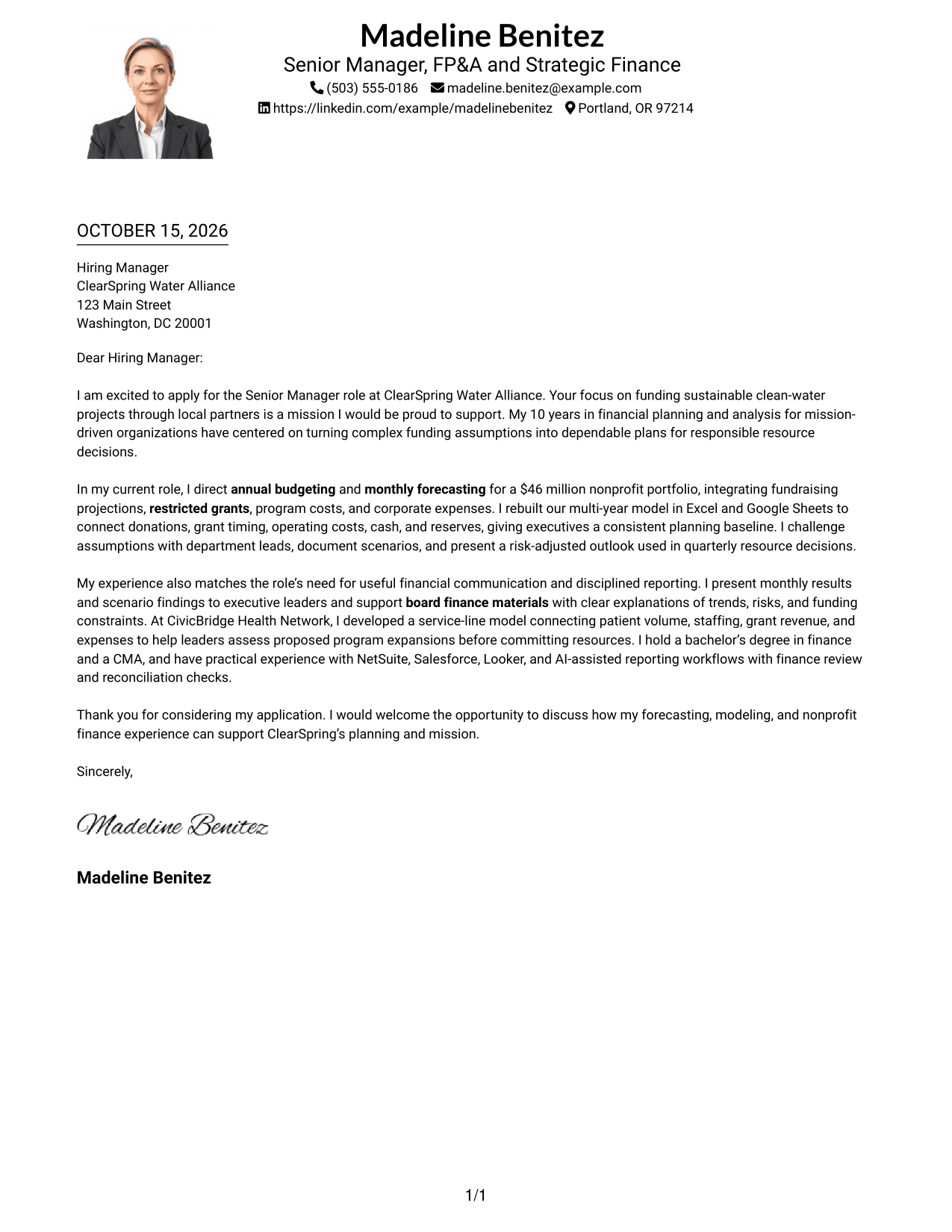 Cover letter example — page 1