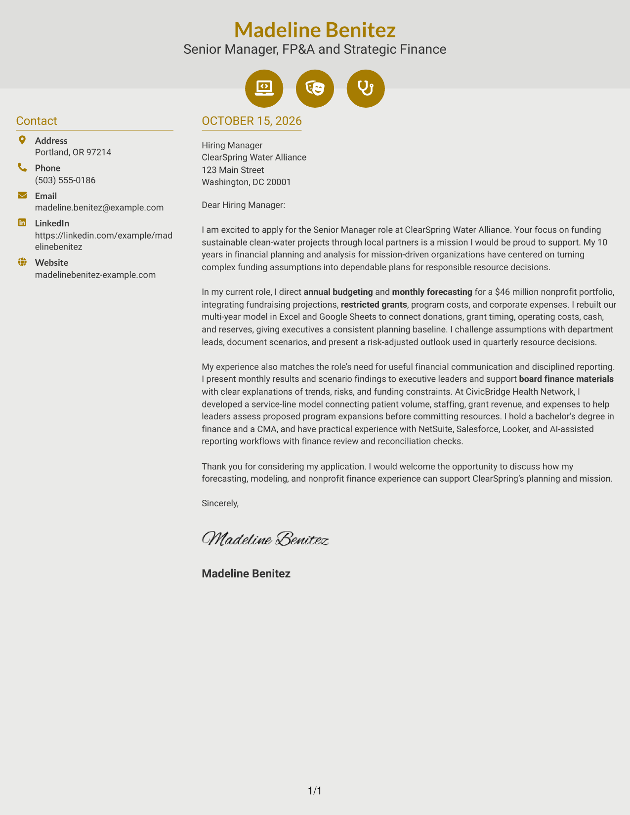 Cover letter example — page 1