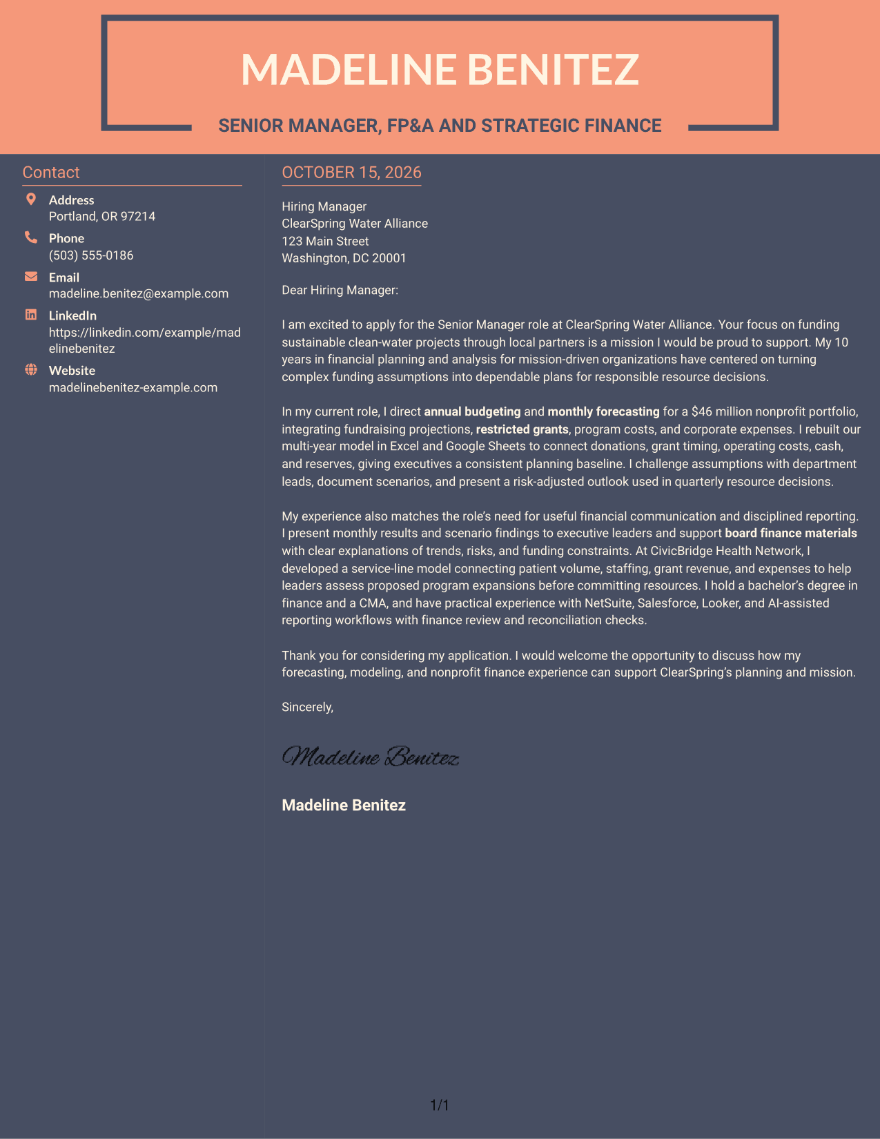 Cover letter example — page 1