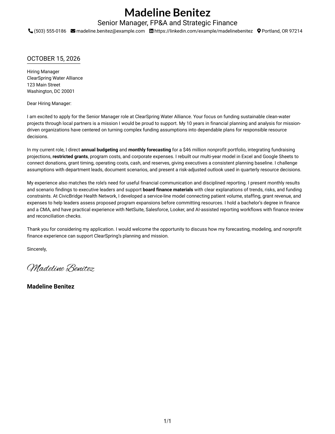 Cover letter example — page 1