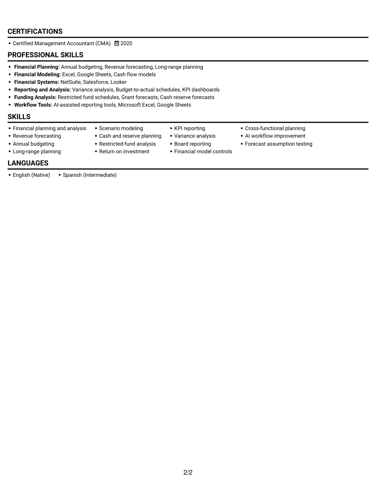 Resume example — page 2