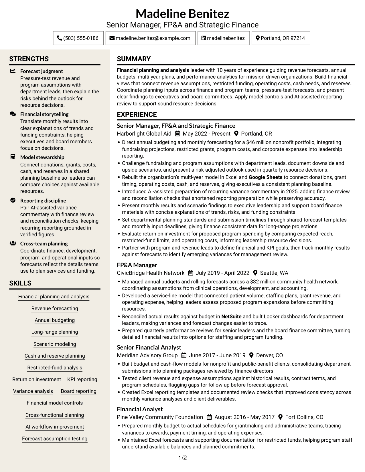 Resume example — page 1