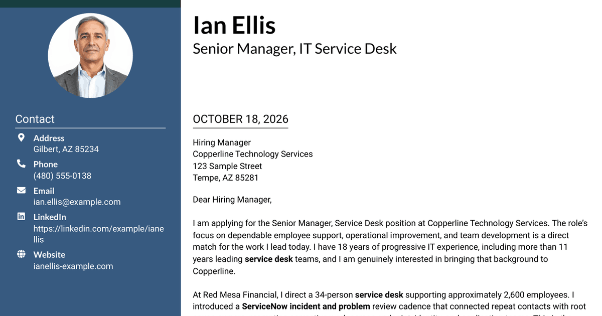 7 Senior Manager, Service Desk Cover Letter Templates with Example