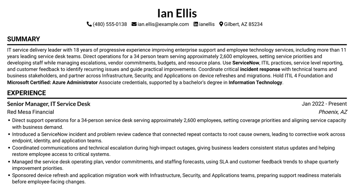 7 Senior Manager, Service Desk Resume Templates with Example