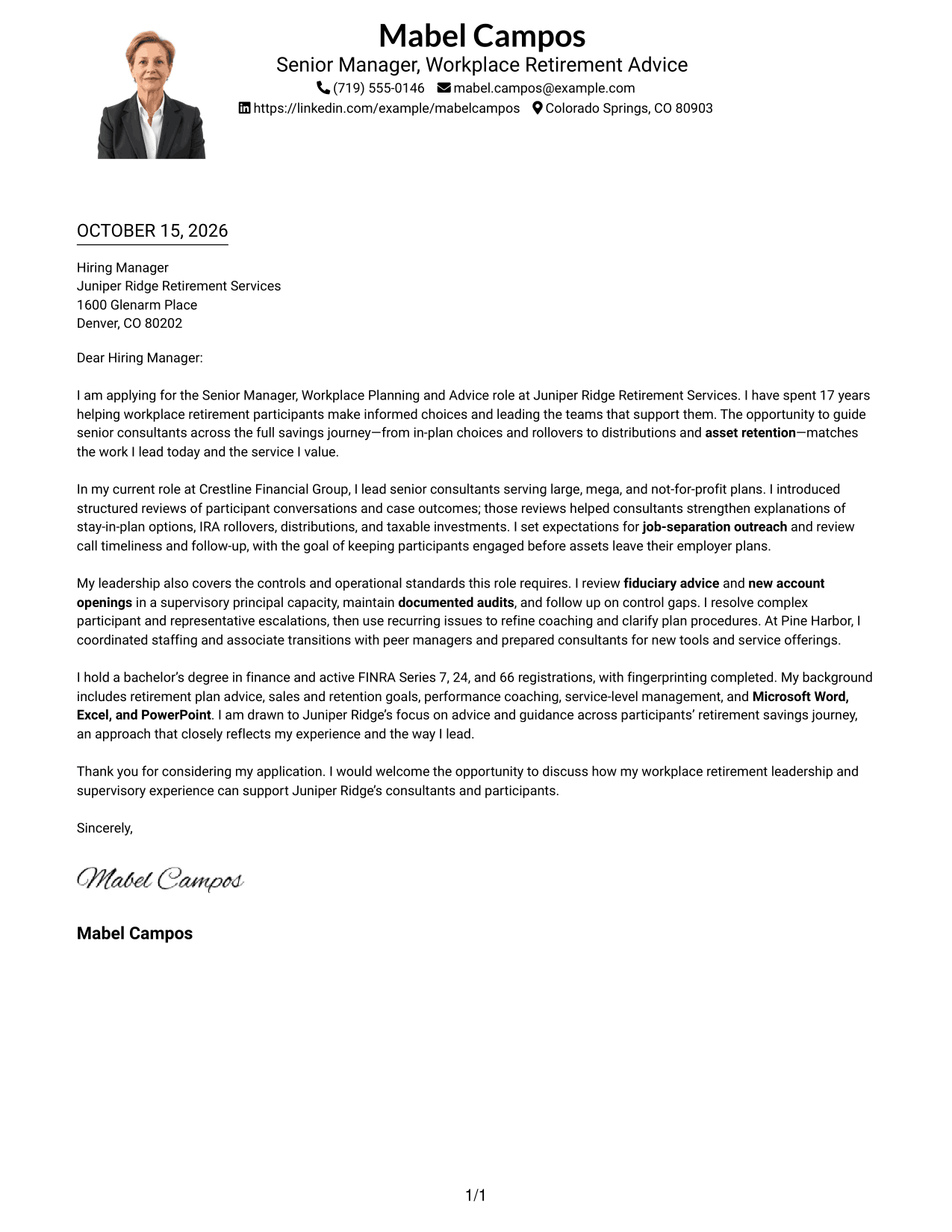 Cover letter example — page 1