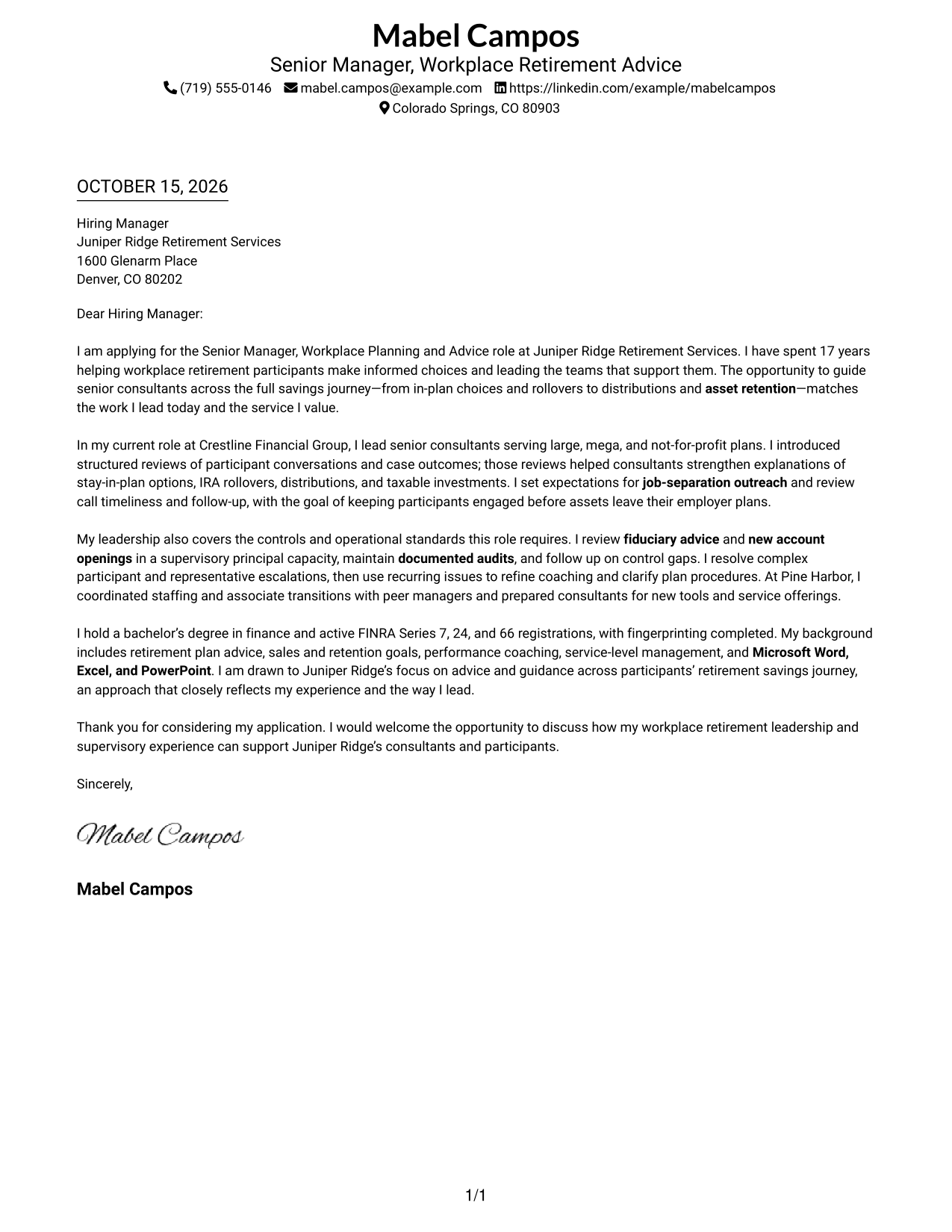 Cover letter example — page 1
