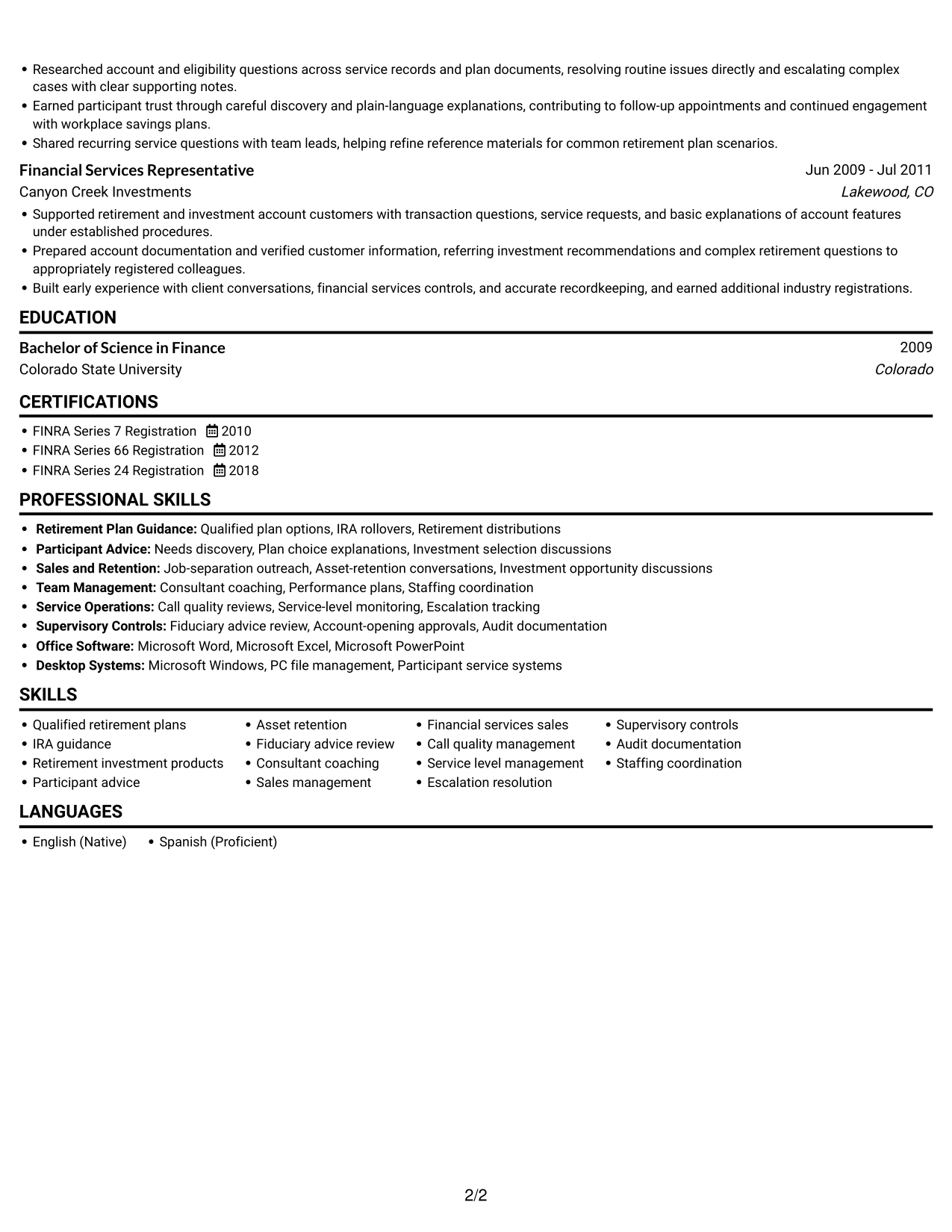 Resume example — page 2