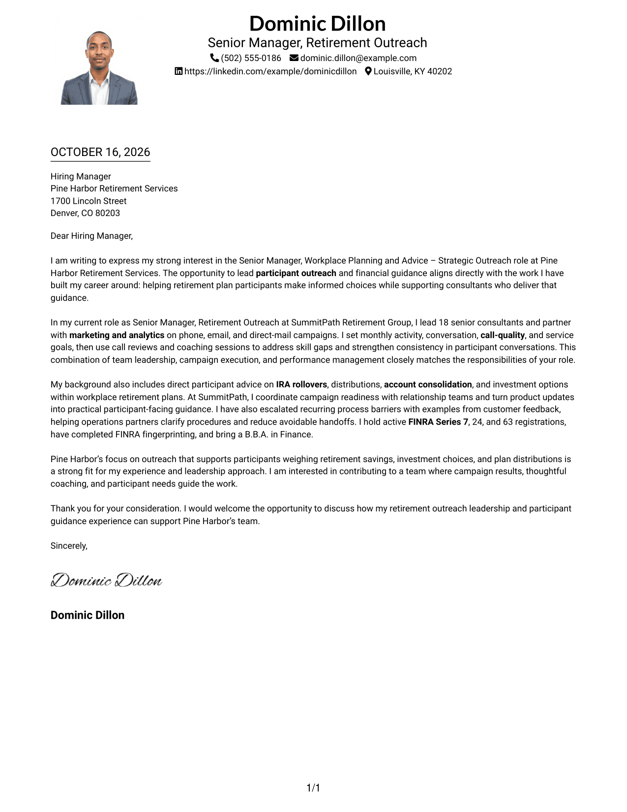 Cover letter example — page 1