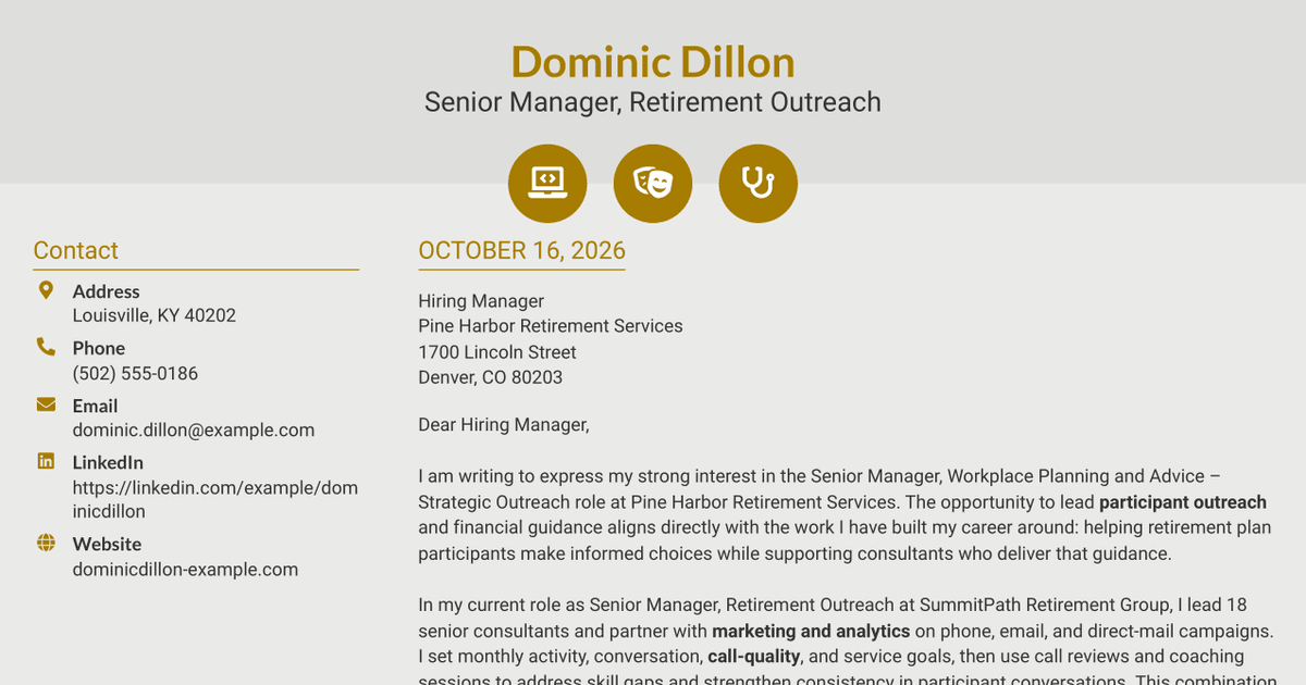 7 Senior Manager, Workplace Planning and Advice - Strategic Outreach Cover Letter Templates with Example