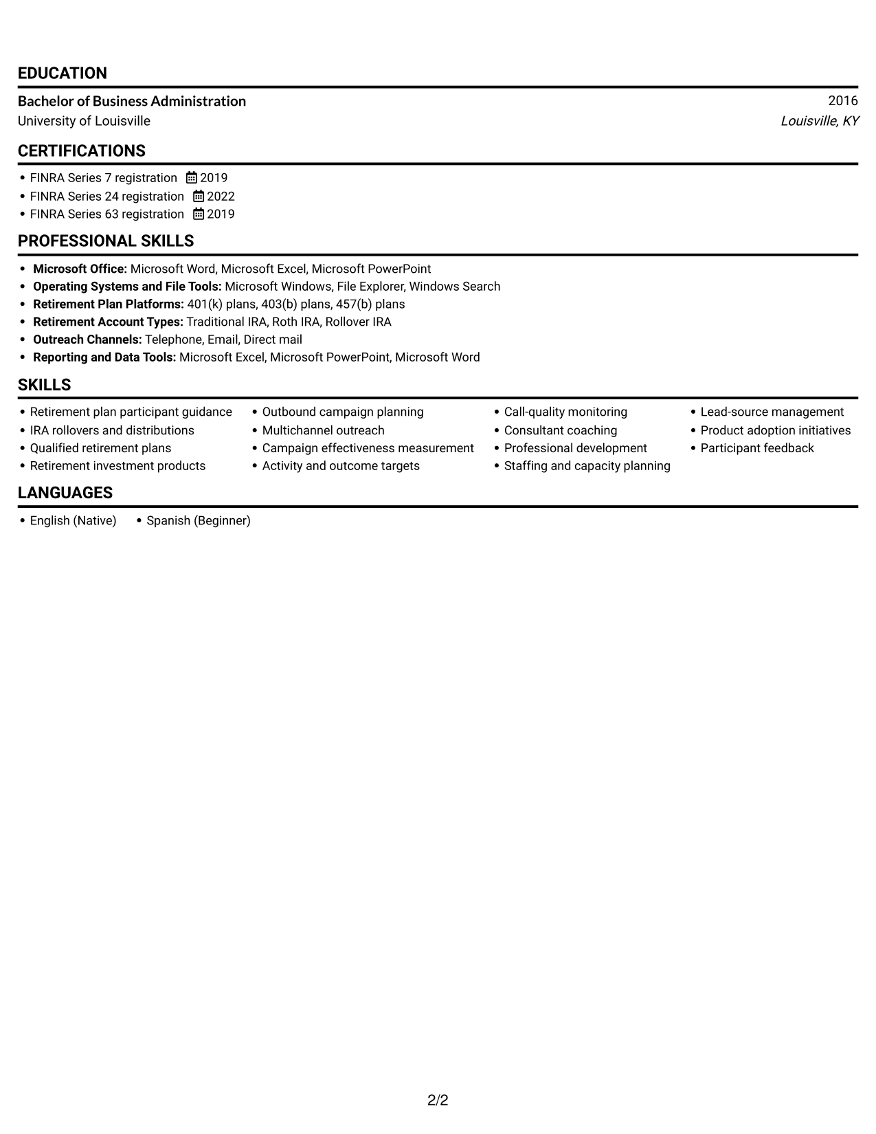 Resume example — page 2