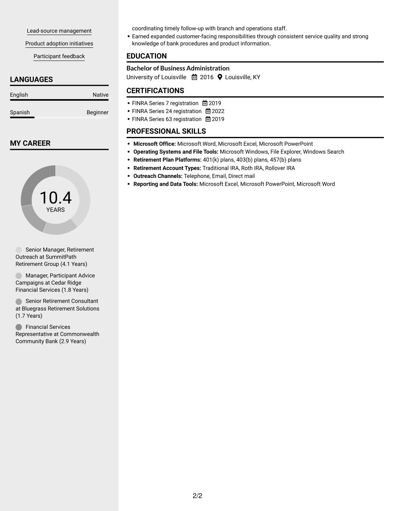 Resume example — page 2