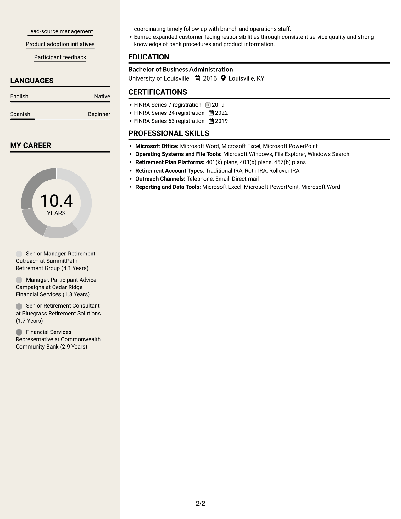 Resume example — page 2