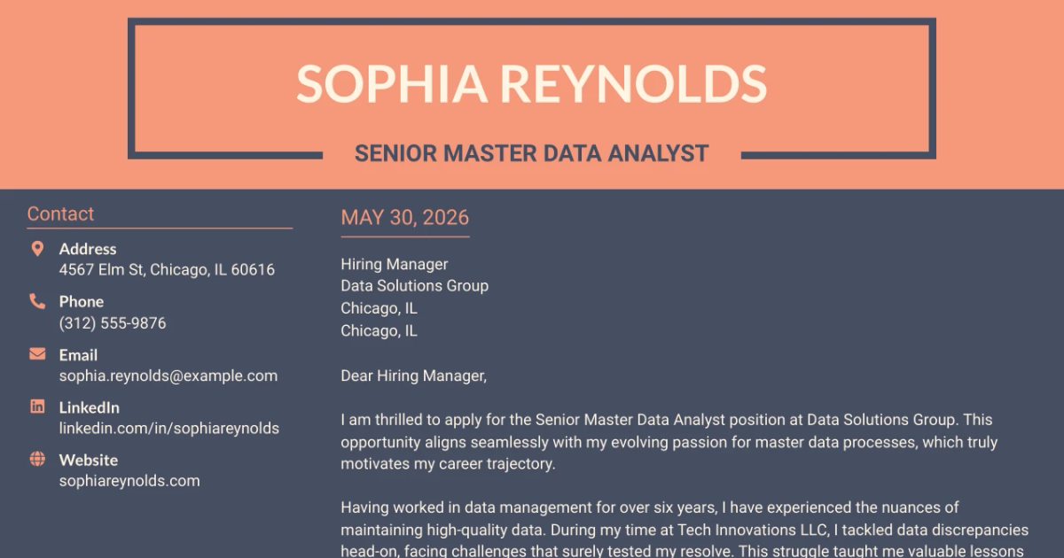 30+ Senior Master Data Analyst Cover Letter Templates with Example 2026