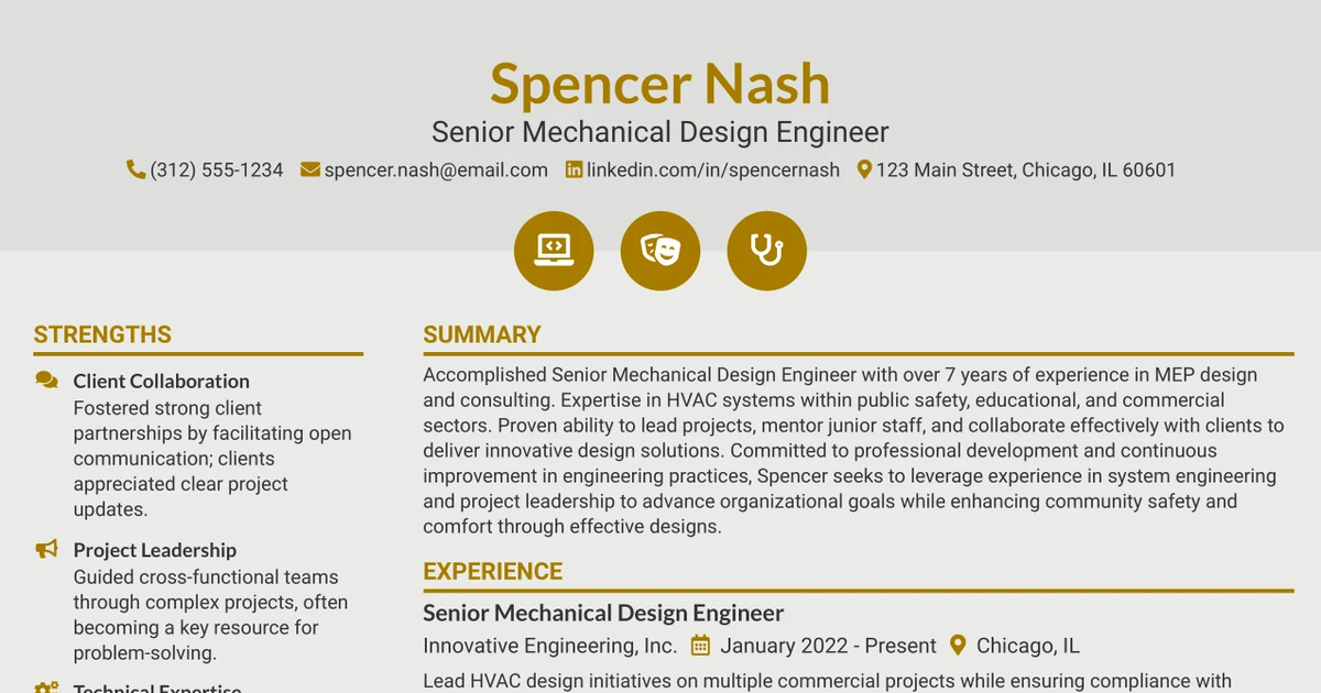 33 Senior Mechanical Design Engineer (MEP) Resume Templates with Example 2026 (ATS-Optimized)