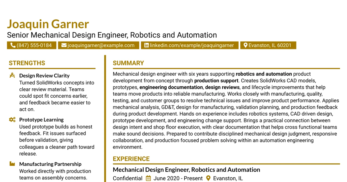 33 Senior Mechanical Design Engineer Robotics and Automation Resume Templates with Example 2026 (ATS-Optimized)