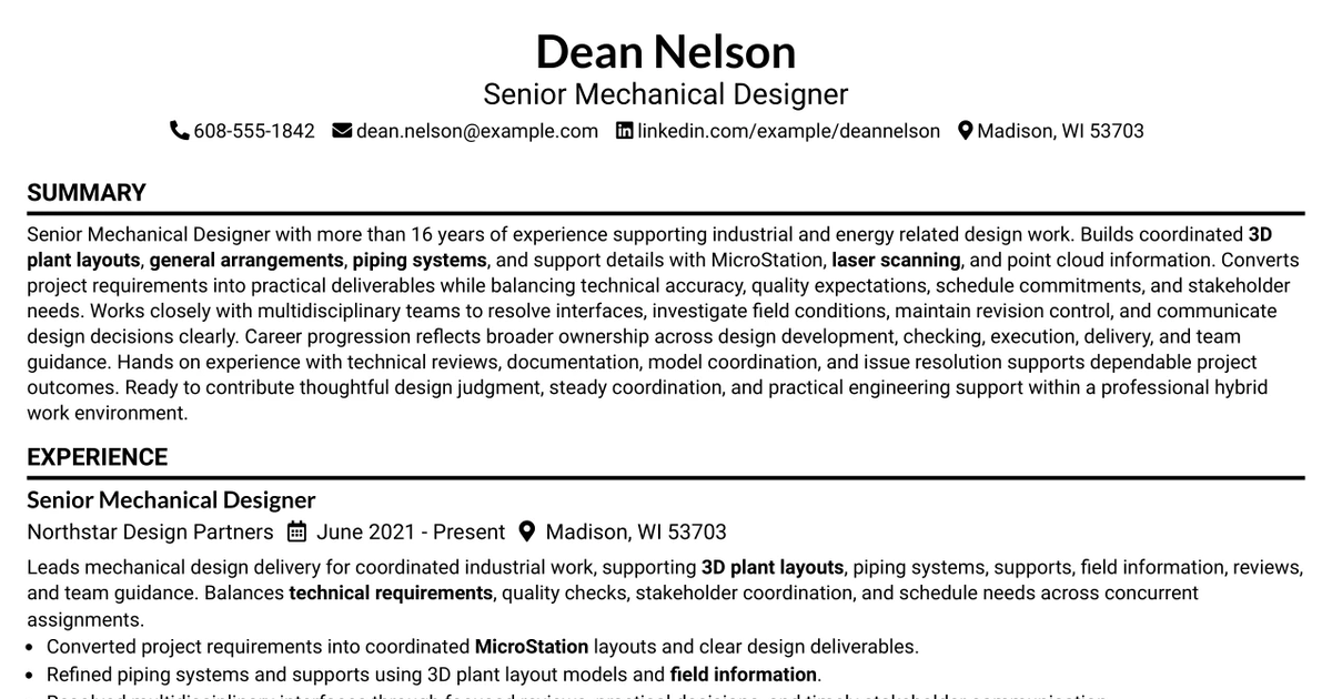 33 Senior Mechanical Designer 1 Energy & Industrial Resume Templates with Example 2026 (ATS-Optimized)