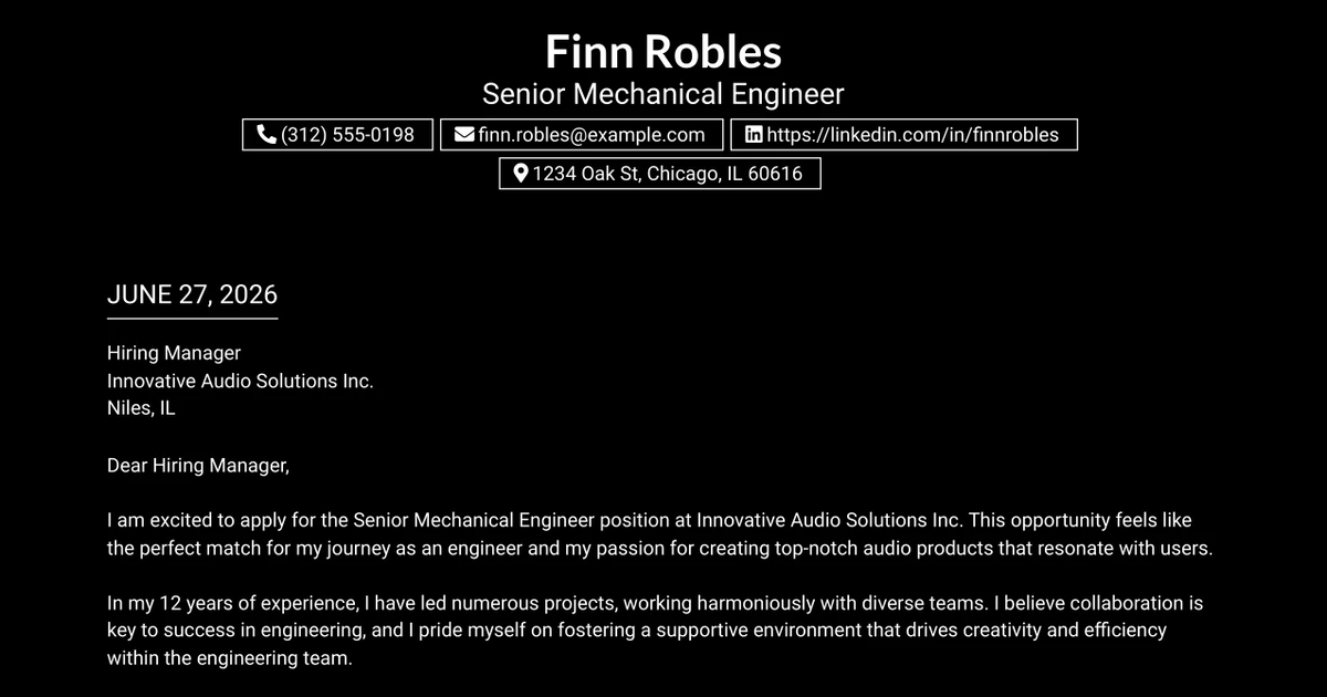 30+ Senior Mechanical Engineer Cover Letter Templates with Example 2026