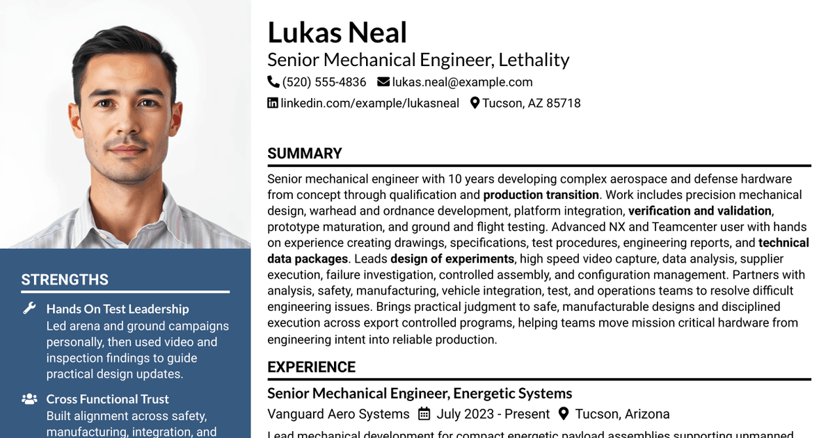 7 Senior Mechanical Engineer - Lethality Resume Templates with Example