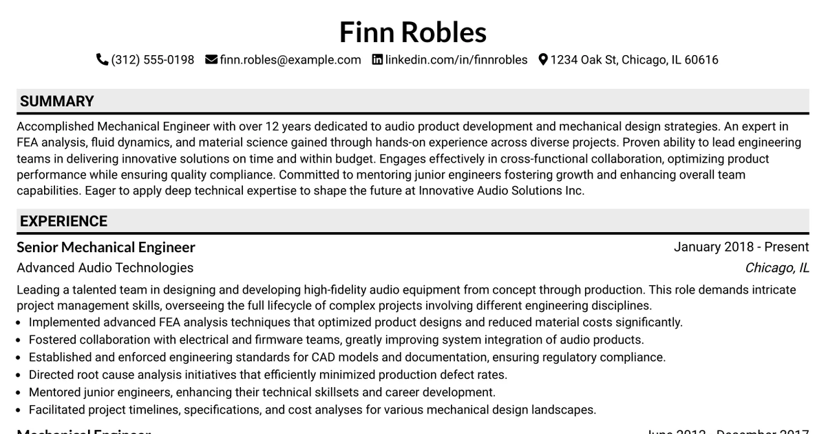 33 Senior Mechanical Engineer Resume Templates with Example 2026 (ATS-Optimized)