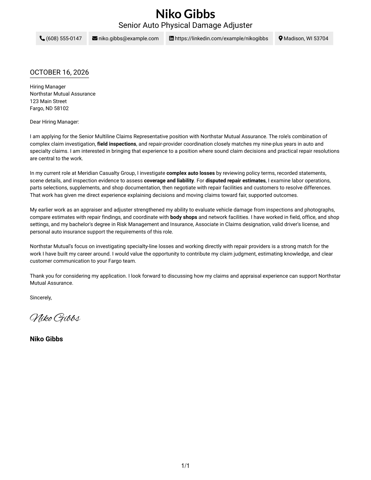 Cover letter example — page 1