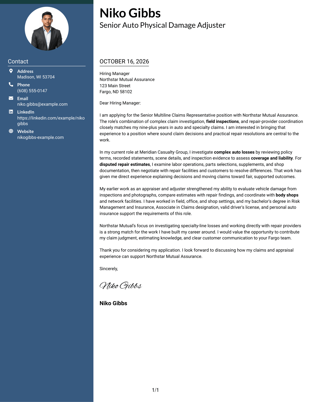 Cover letter example — page 1