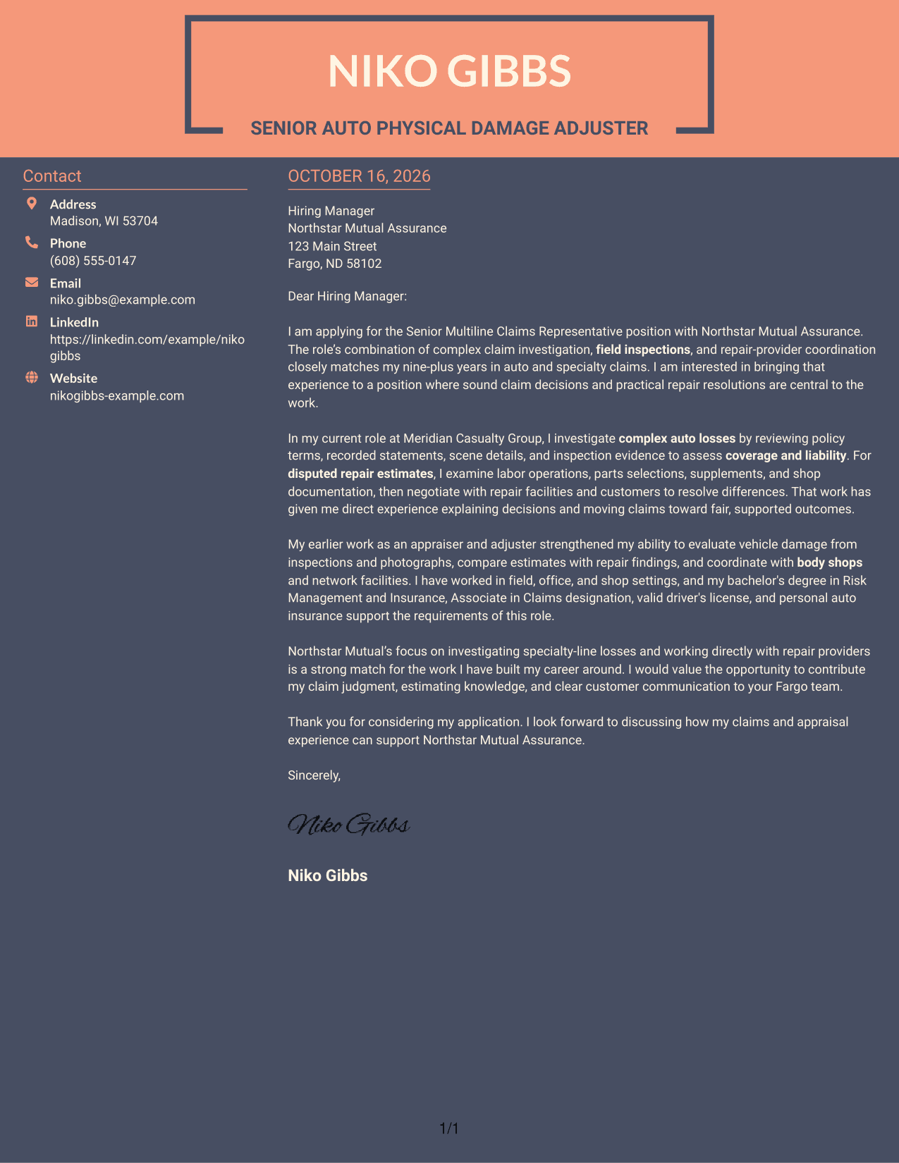 Cover letter example — page 1