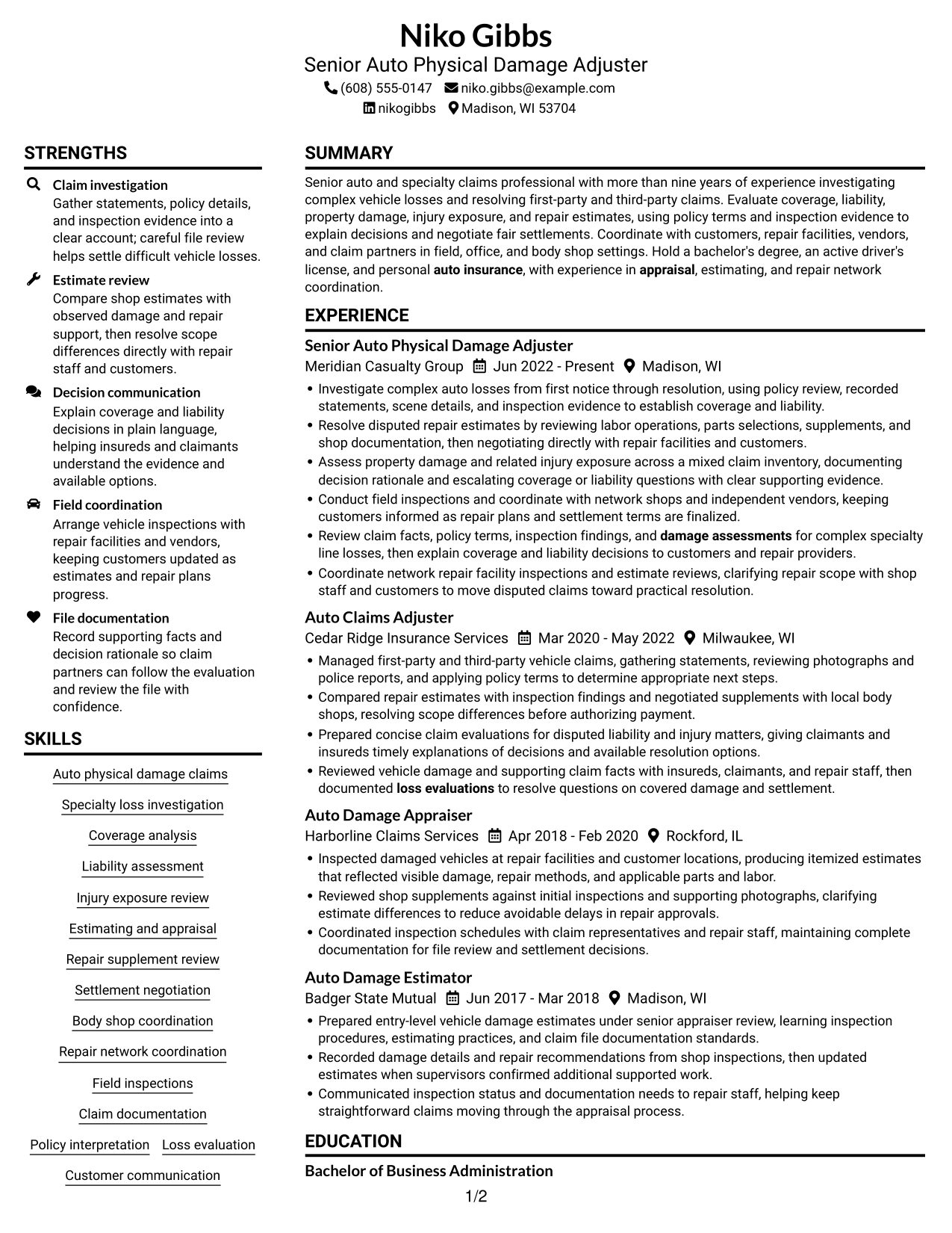 Resume example — page 1