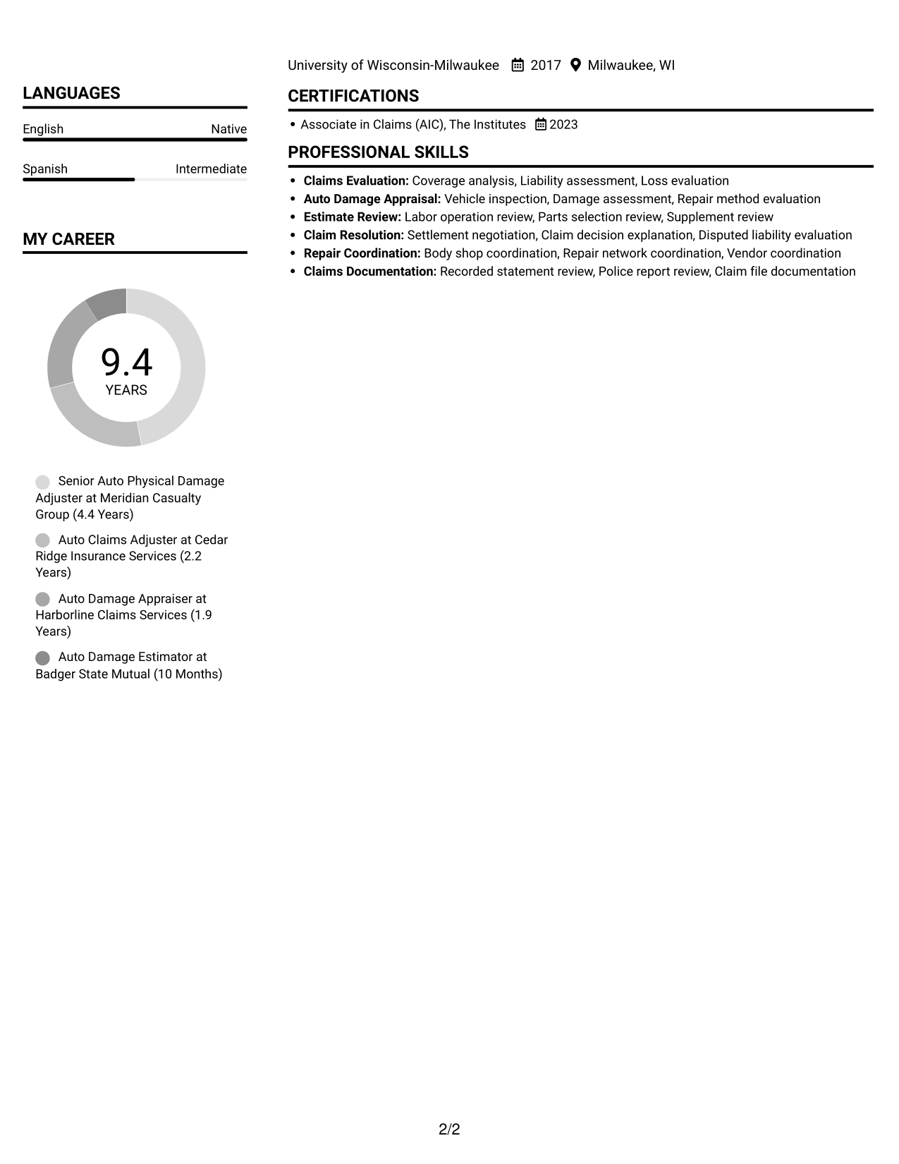 Resume example — page 2