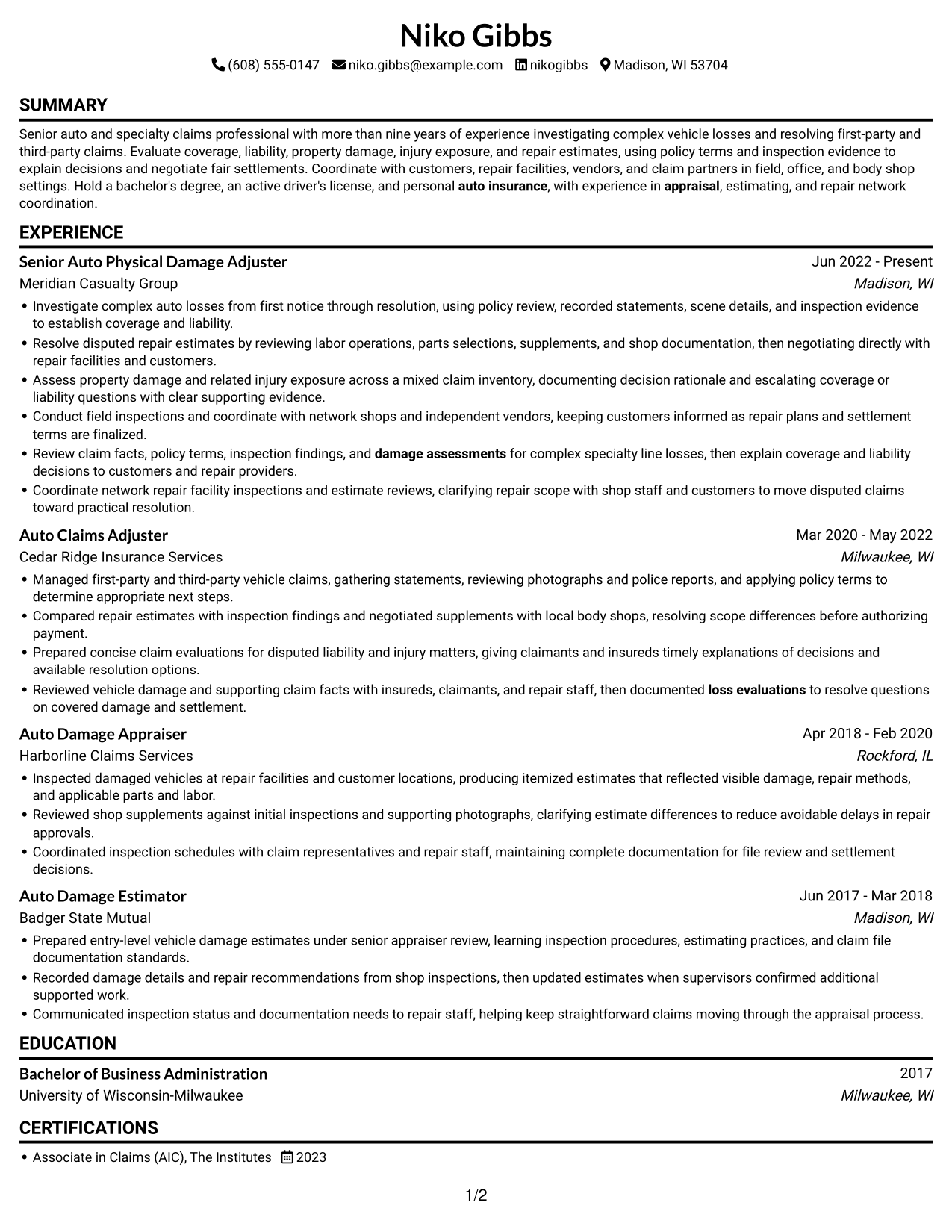 Resume example — page 1
