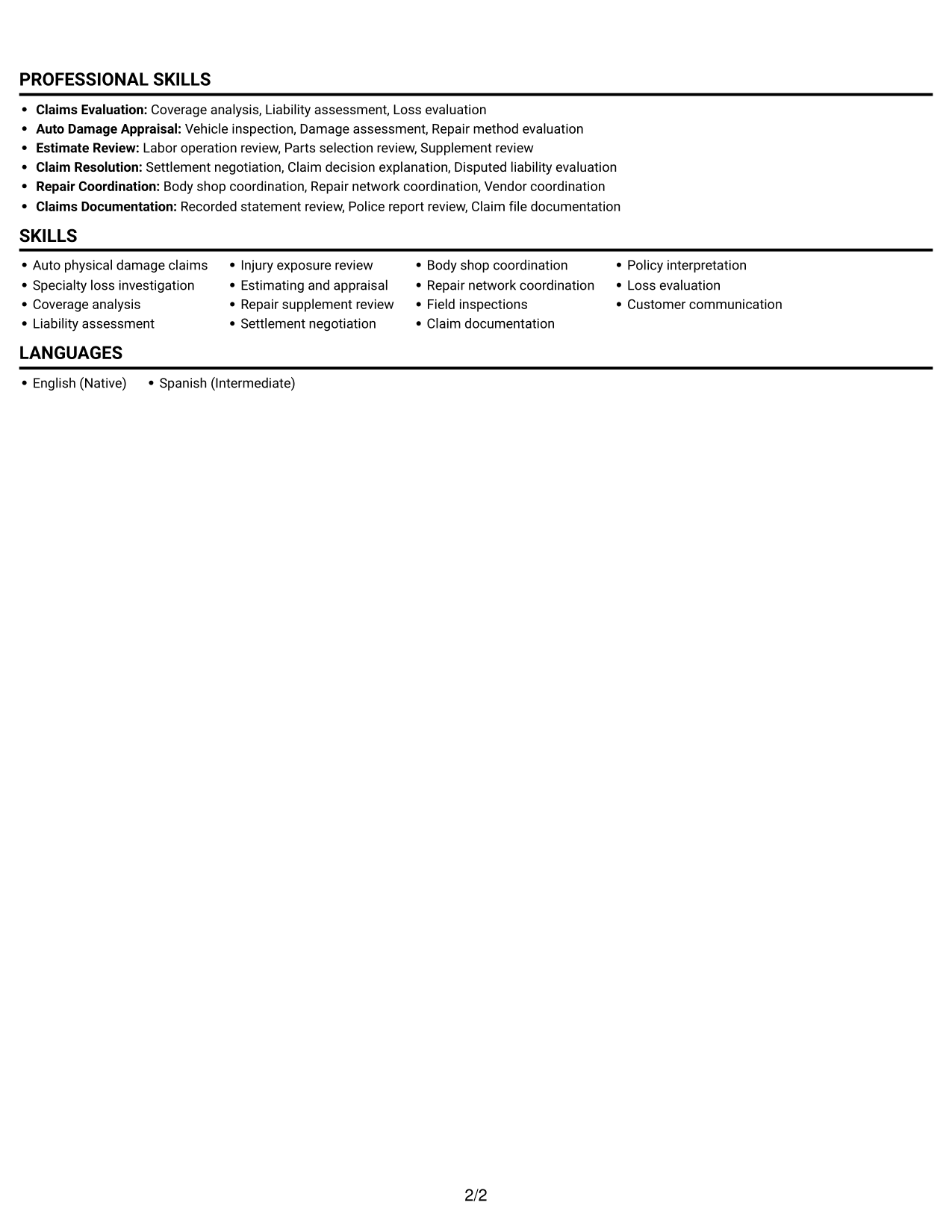 Resume example — page 2