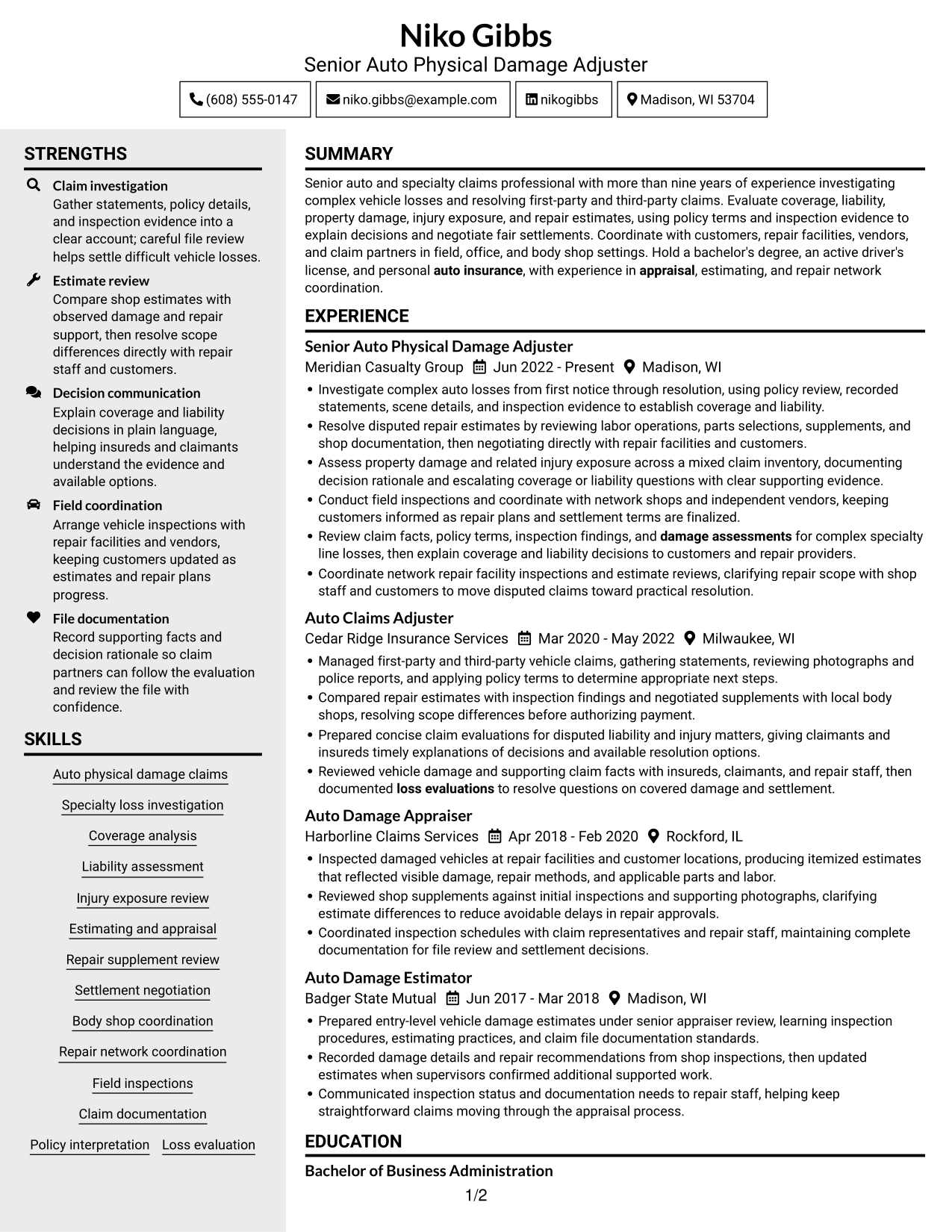 Resume example — page 1