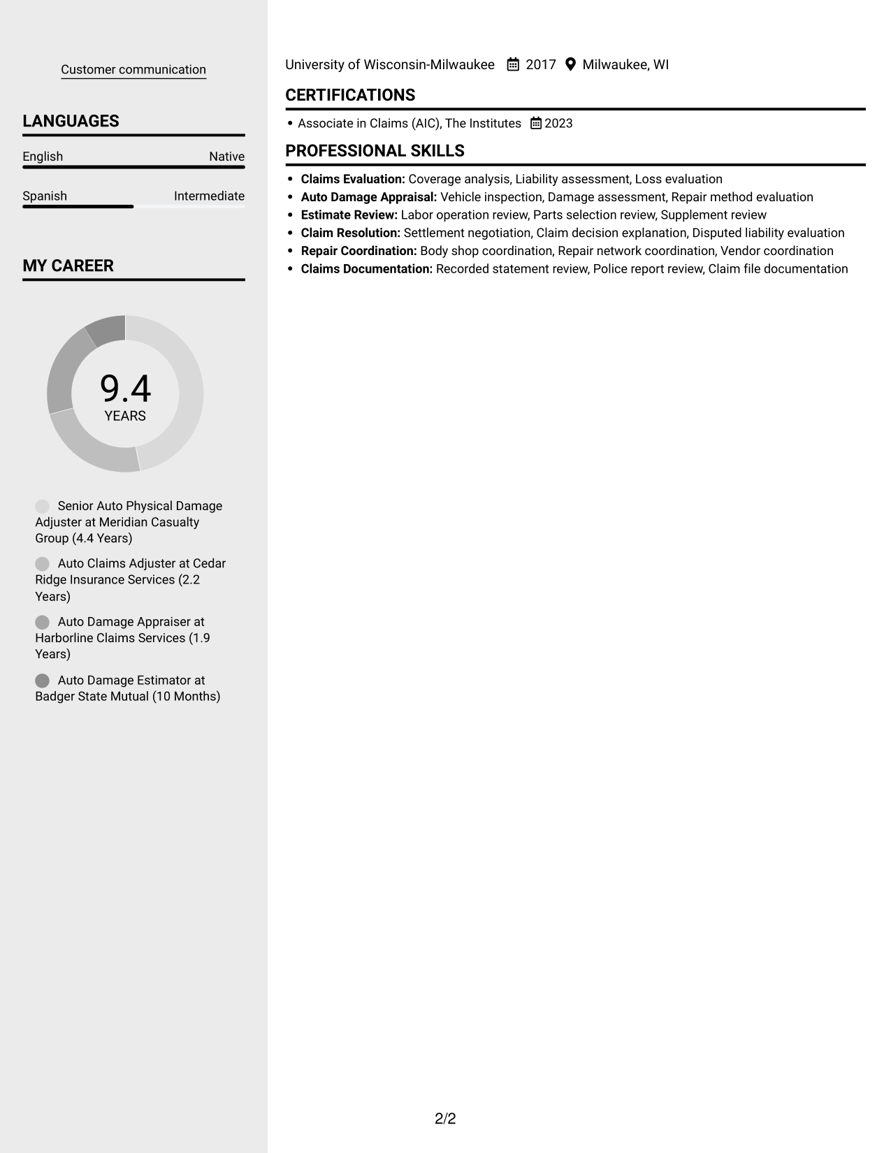 Resume example — page 2