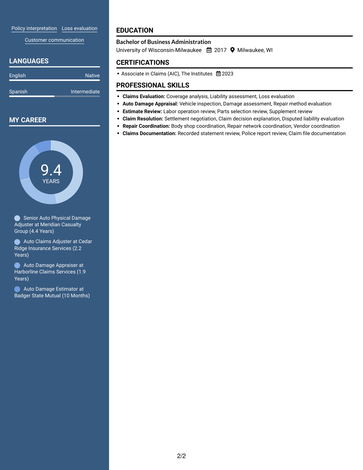 Resume example — page 2