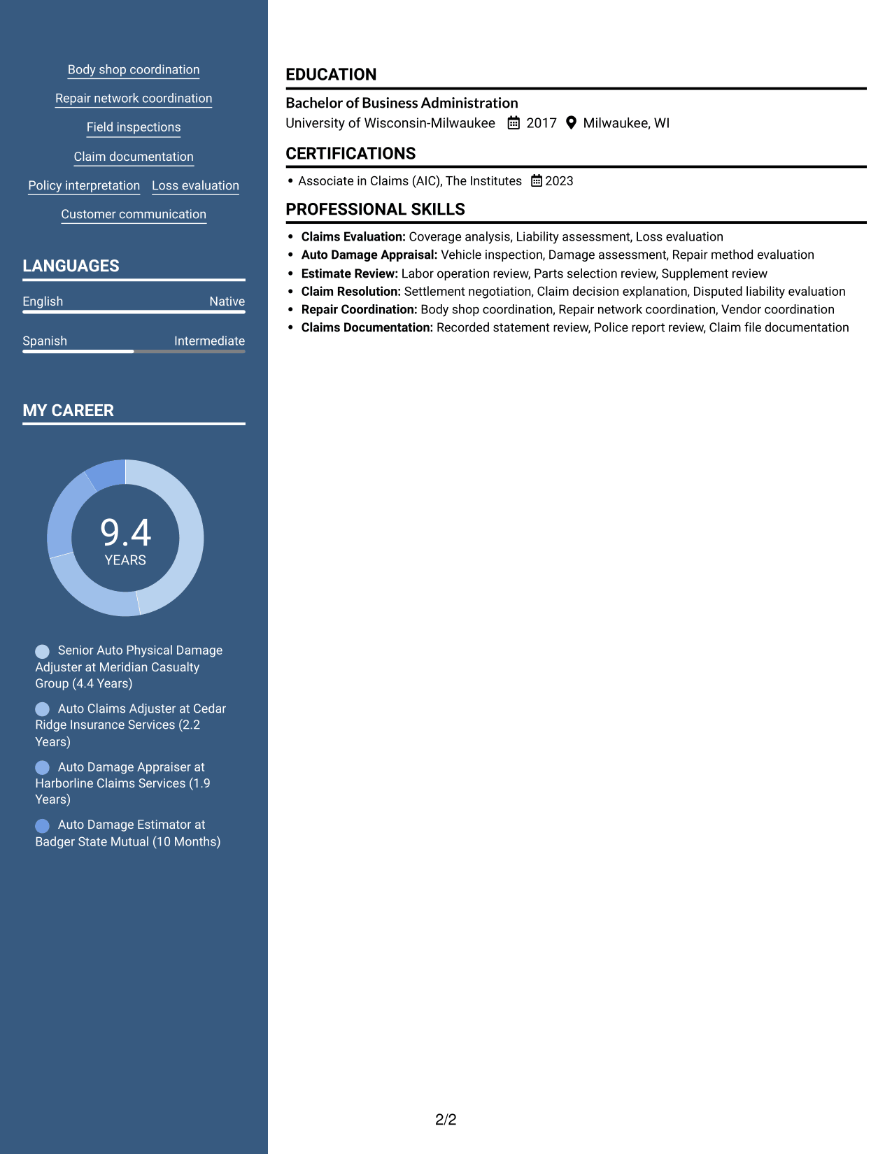 Resume example — page 2