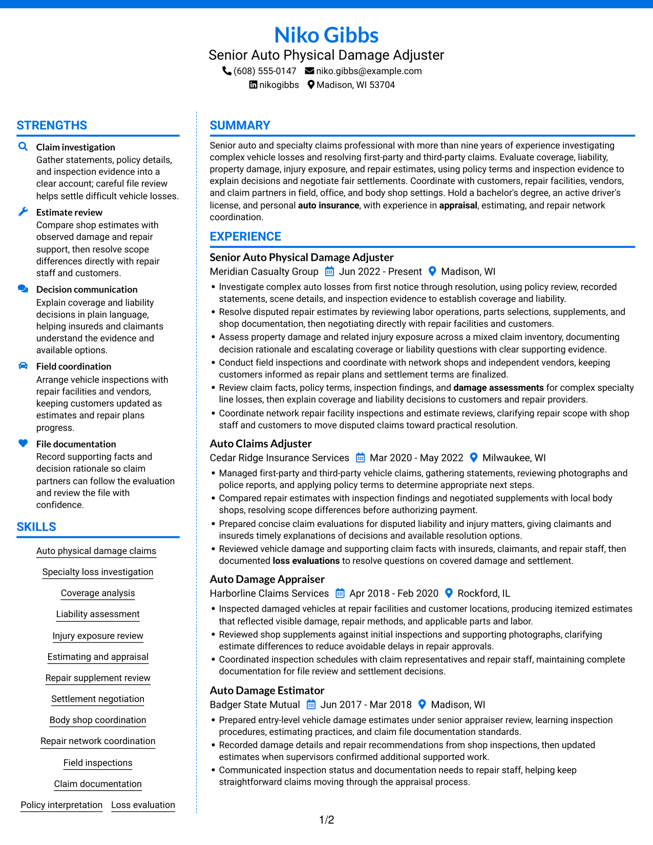 Resume example — page 1