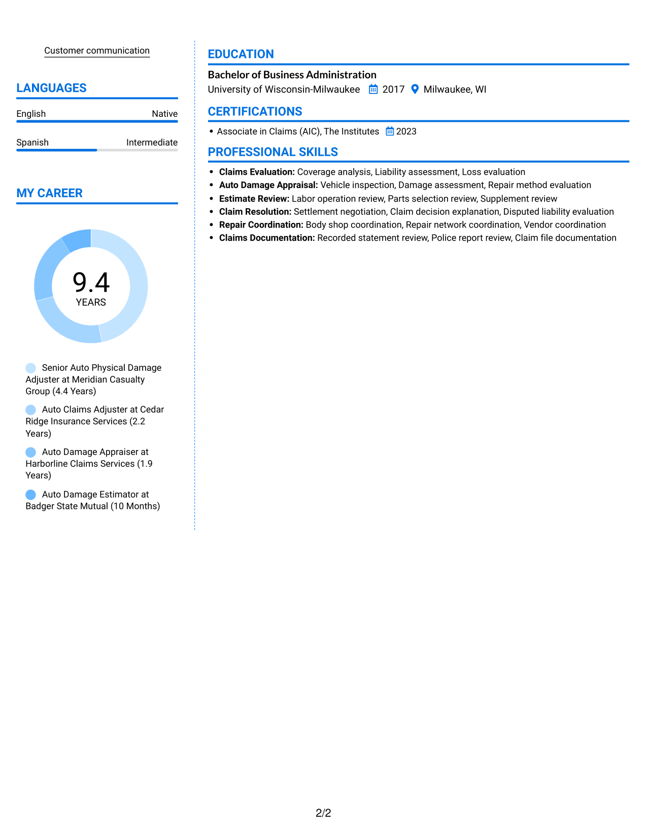 Resume example — page 2