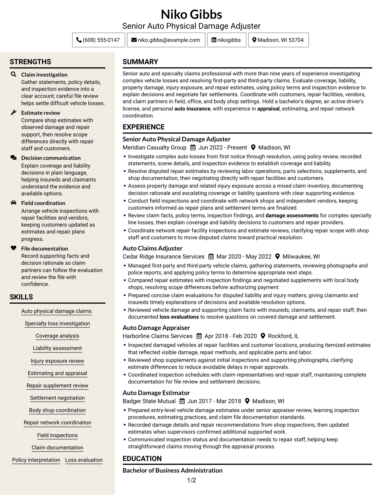 Resume example — page 1