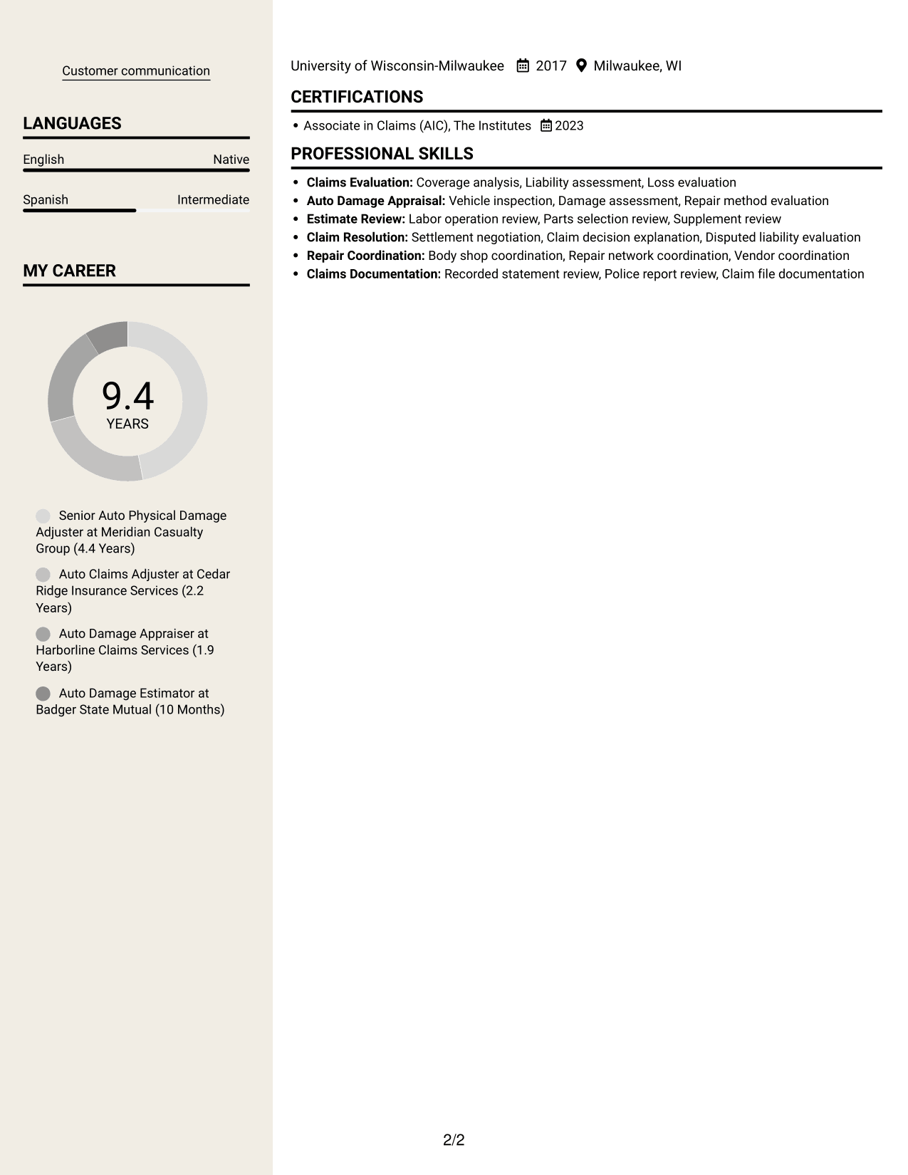 Resume example — page 2