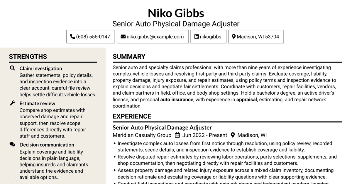 7 Senior Multiline Claims Representative - Specialty Lines Resume Templates with Example