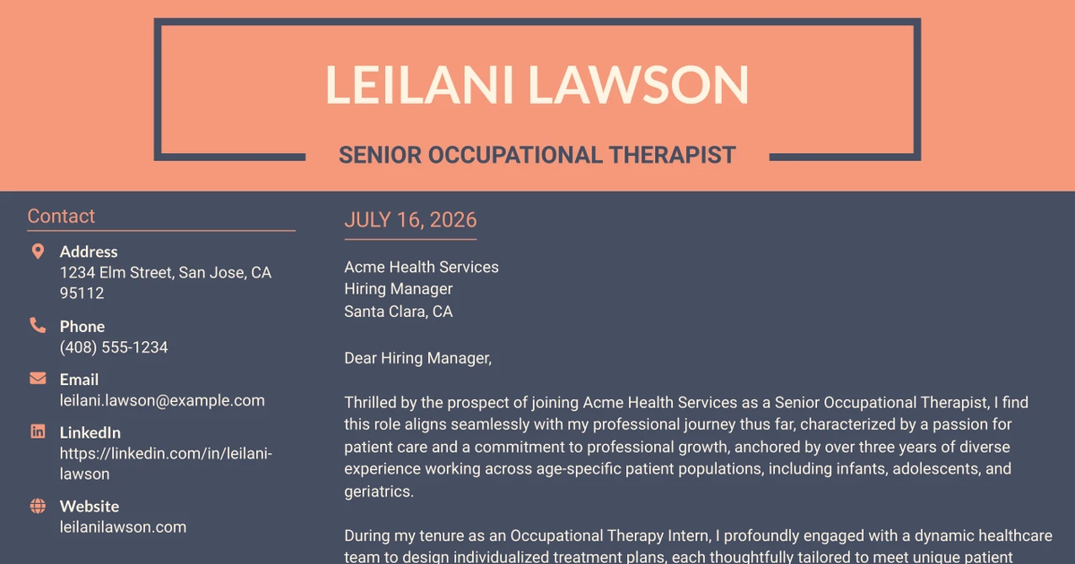 30+ Senior Occupational Therapist Cover Letter Templates with Example 2026