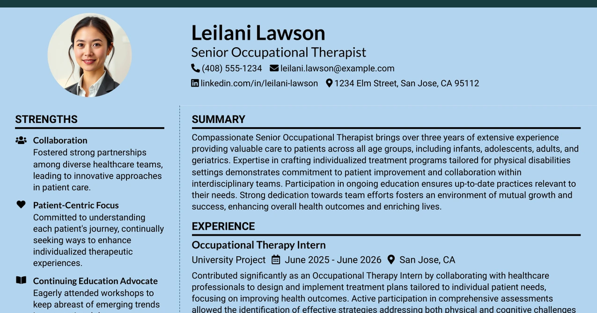 33 Senior Occupational Therapist Resume Templates with Example 2026 (ATS-Optimized)