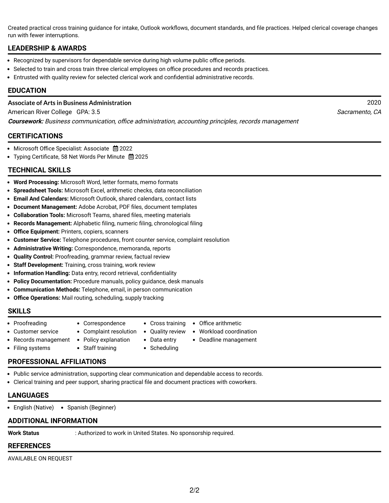 Resume Example Page 2