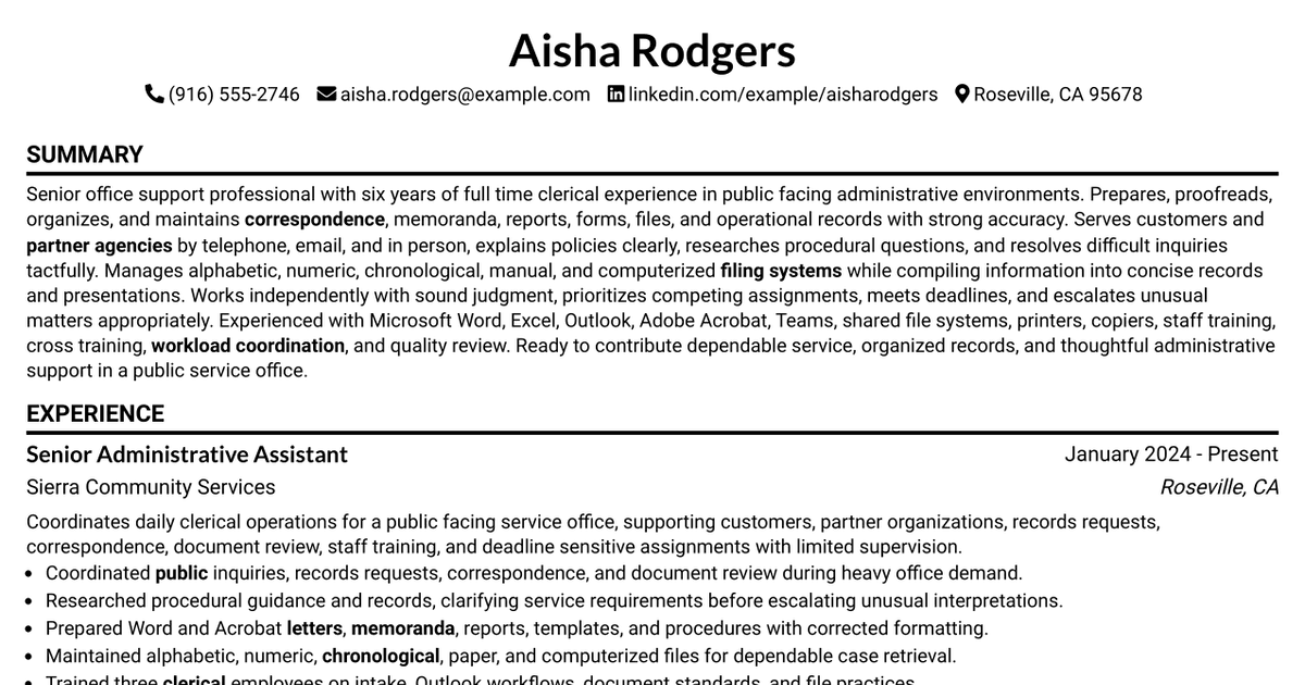 7 Senior Office Assistant Resume Templates with Example