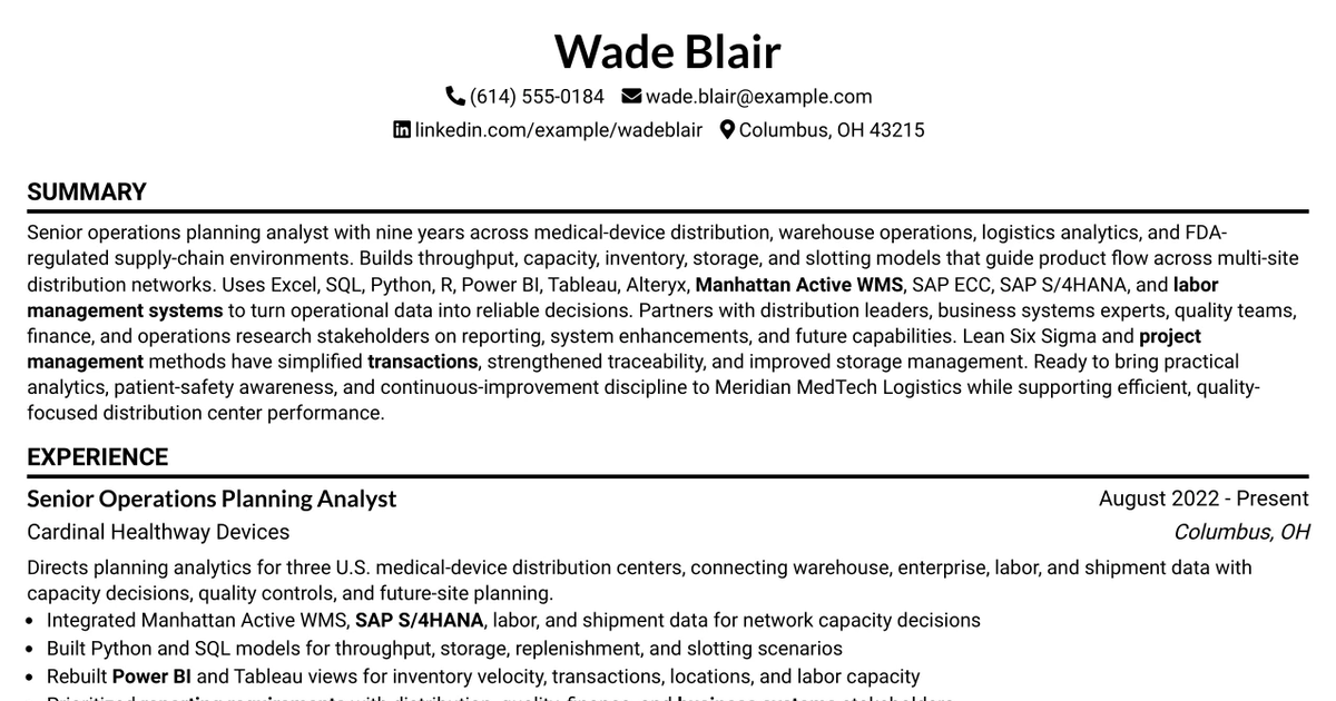 33 Senior Operations Planning Analyst Resume Templates with Example 2026 (ATS-Optimized)
